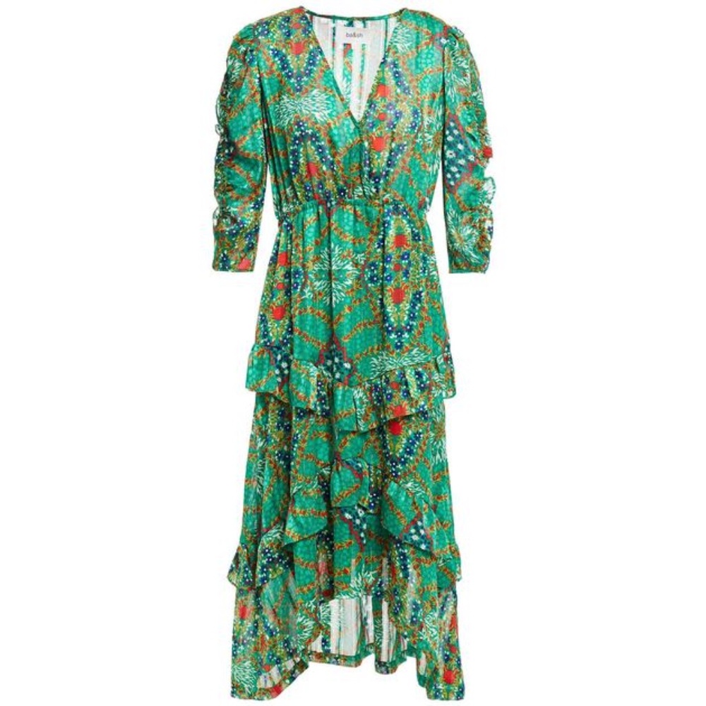 BA&SH Happy green Floral Ruffle Dress Size 2 (medium)